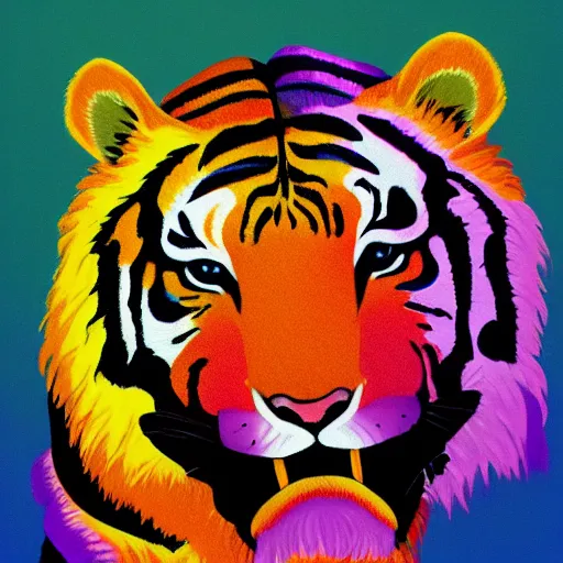 Image similar to colourful breathtakingly weird beautiful powerful magical wonderfully majestic beautifully cool isometric tiger, 8 k artstation