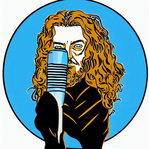 Image similar to 1 9 7 0 - young - robert - plant from led zepelin singing into the microphone, swagger, sticker - art, svg vector, adobe - illustrator