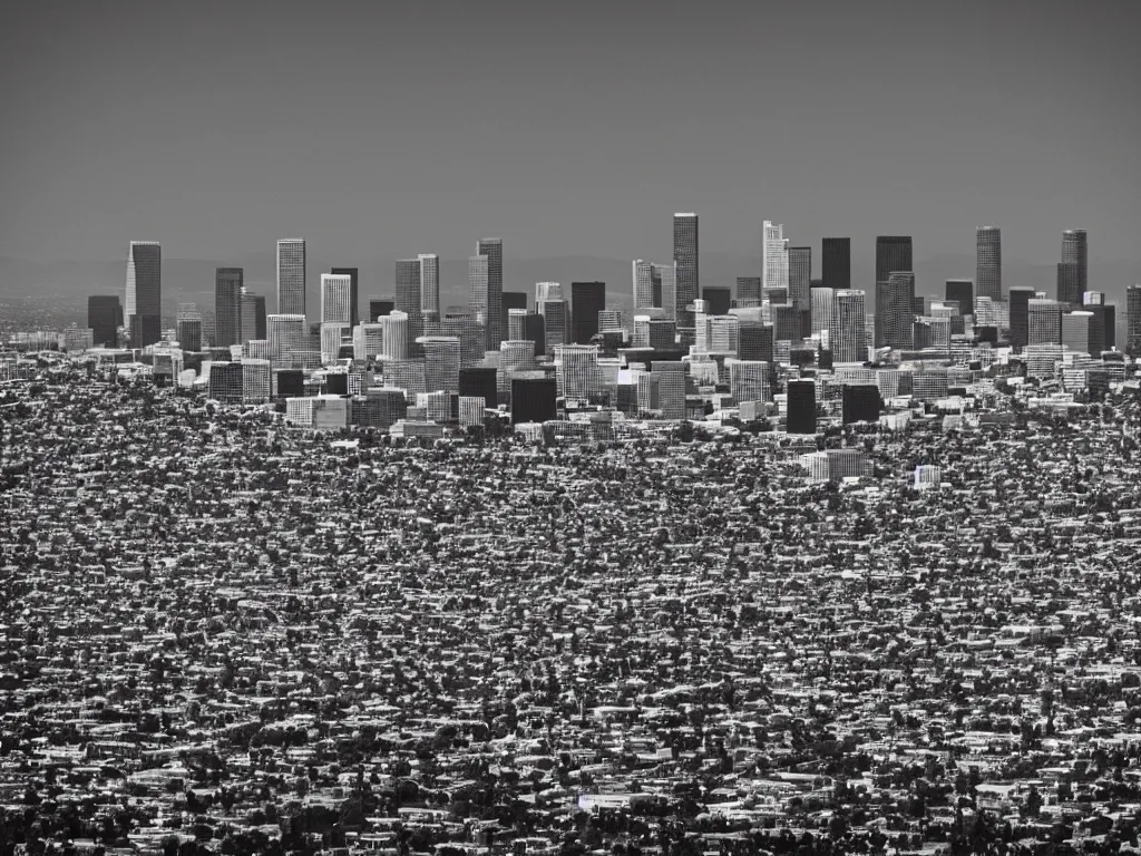 Image similar to “A black and white 90mm photo of Los Angeles”