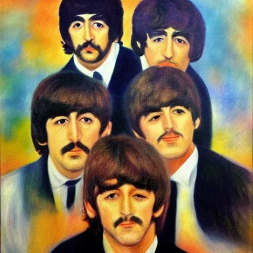 Prompt: Painting of The Beatles, in the style of Renoir