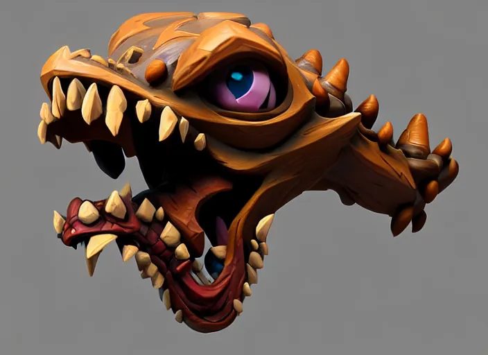 Image similar to brown wooden festeroot dragonskull treant head, stylized stl, 3 d render, activision blizzard style, hearthstone style, darksiders art style