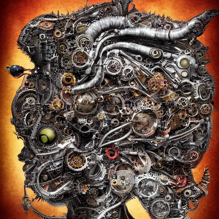 Image similar to profile portrait of a dragon, computer parts, mechanical parts, by giuseppe arcimboldo, steampunk, cyberpunk, futuristic, psychedelic, surreal, sci - fi, vaporwave, alien, dreamlike.