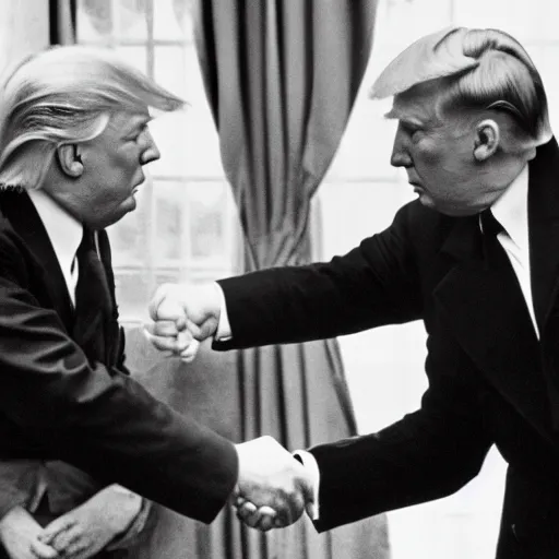 Image similar to donald trump and adolf hitler shaking hands, photography, hyper realism, germany, ww2, 8k,