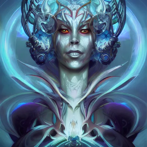 Image similar to portrait of a beautiful demonic cybernetic emanation, by pete mohrbacher and artgerm and wlop, digital art, highly detailed, intricate, fantasy, mystical, Trending on Artstation HQ, deviantart, unreal engine, 4K UHD image