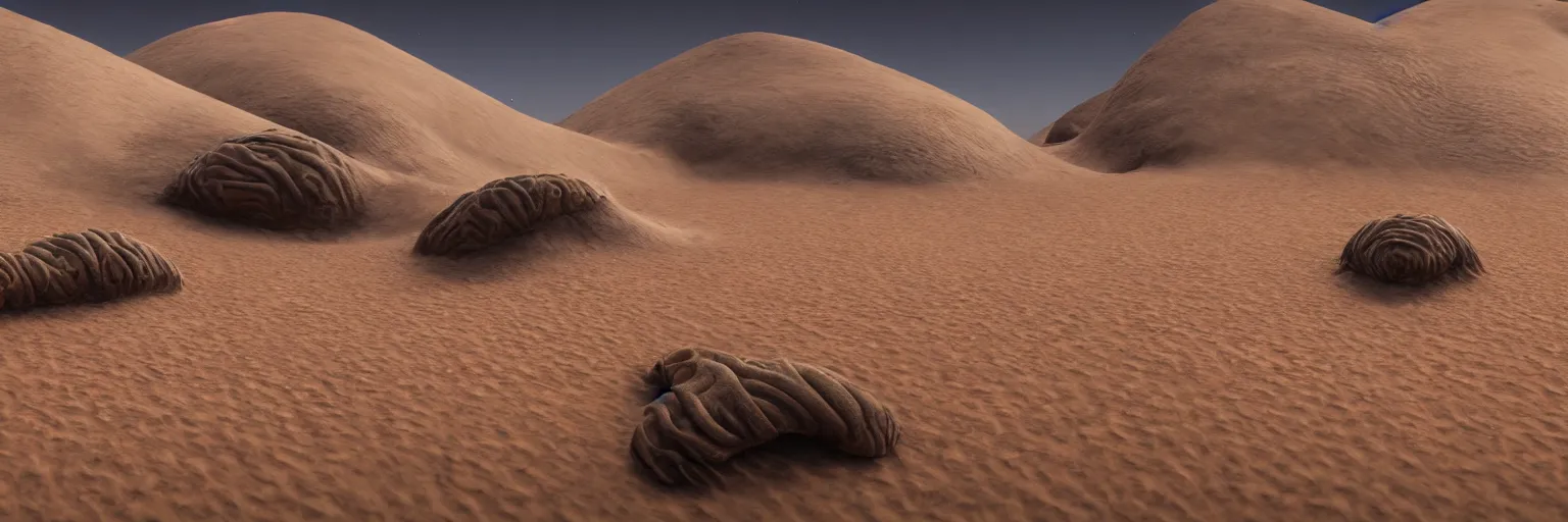 Prompt: planet Dune, sand worms, realistic, hyper detailed, 4K