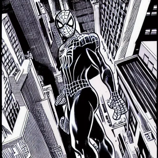 Prompt: spiderman a comic book panel by ryan stegman deviantart contest winner photorealism official art marvel comics dynamic pose