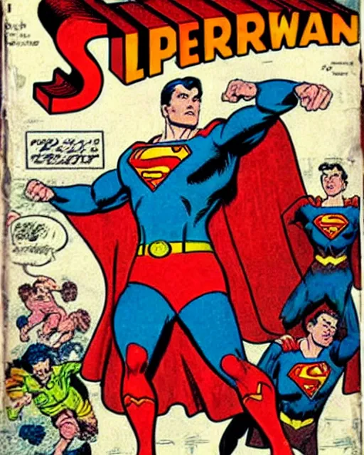 Image similar to a superman comic book cover from the 1 8 9 0 s