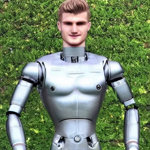 Image similar to a realistic detailed photo of a guy who is an attractive humanoid who is half robot and half humanoid, who is a male android, soccer player timo werner, shiny skin, posing like a statue, blank stare, by the pool, on display, showing off his muscles, humanoid robot, frozen ice statue, made of ice