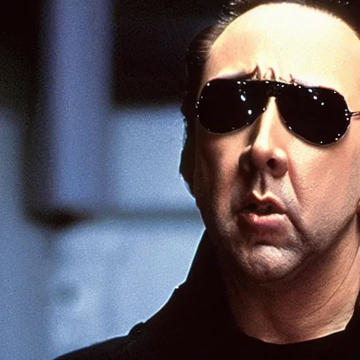 Prompt: Nicolas Cage as Morpheus in the Matrix