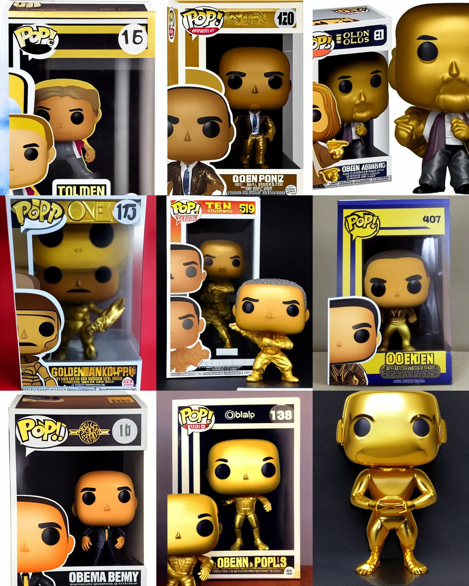 Prompt: !!!! golden!!!! ( ( ( ( obama ) ) ) ) funko pop still in box, ebay listing, product picture