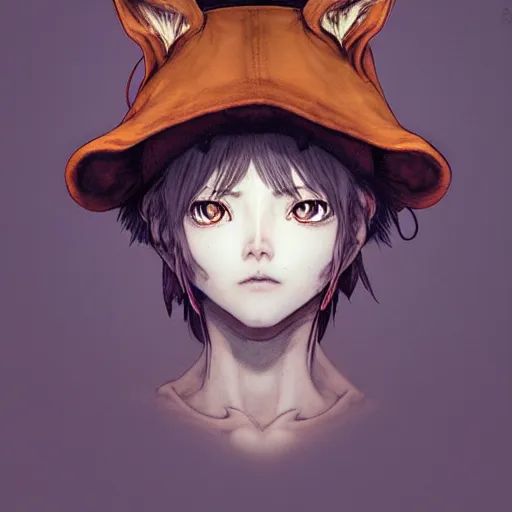 Prompt: prompt : wolf hat character portrait soft light painted by james jean and katsuhiro otomo and erik jones, inspired by evangeleon anime, smooth face feature, intricate oil painting, high detail illustration, sharp high detail, manga and anime 1 9 9 9