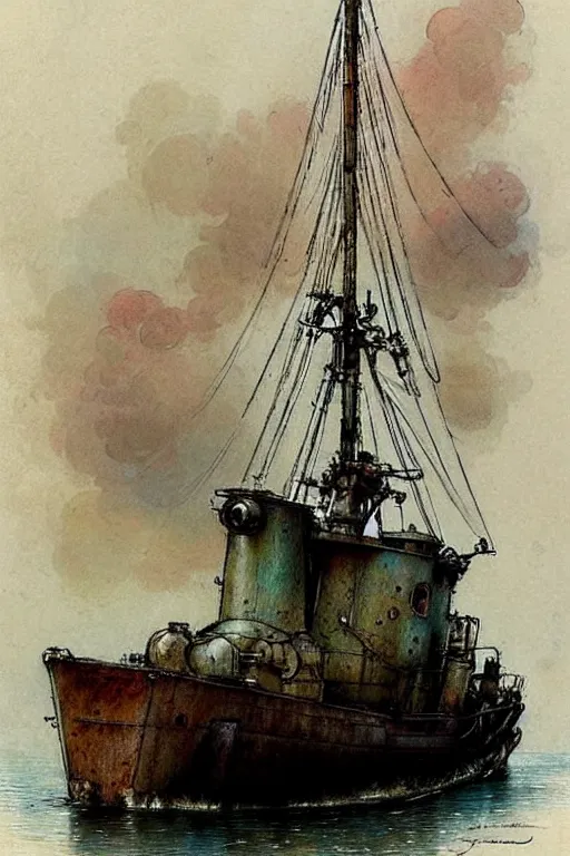 Image similar to (((((1950s tugboat . muted colors.))))) by Jean-Baptiste Monge !!!!!!!!!!!!!!!!!!!!!!!!!!!