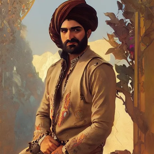 Prompt: portrait of kurdish singer adnan karim, highly detailed, digital painting, artstation, concept art, sharp focus, illustration, art by art germ and greg rutkowski and alphonse mucha