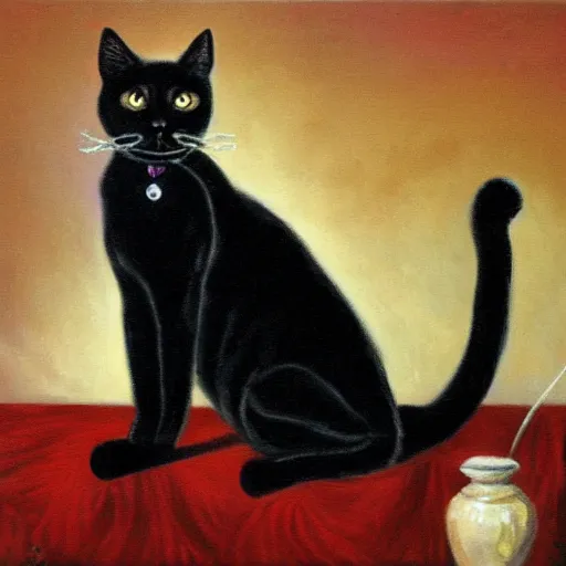 Prompt: the feline goddess bast as a black cat, oil in canvas
