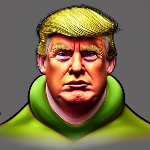 Image similar to donald trump stylized as shrek, portrait, artstation, concept art by greg rutkowsk