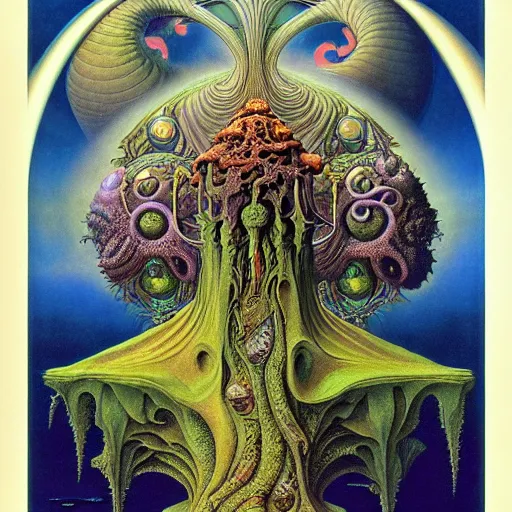 Image similar to divine chaos engine by roger dean and andrew ferez, symbolist, visionary, art forms of nature by ernst haeckel, m. w. kaluta