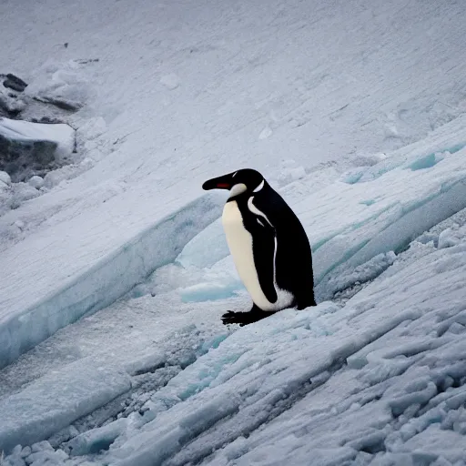 Image similar to penguin climbing the everest, canon eos r 3, f / 1. 4, iso 2 0 0, 1 / 1 6 0 s, 8 k, raw, unedited, symmetrical balance, in - frame