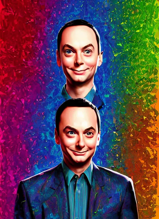 Image similar to digital _ painting _ of _ sheldon from big bang theory saying bazinga _ by _ filipe _ pagliuso _ and _ justin _ gerard _ symmetric _ fantasy _ highly _ detailed _ realistic _ intricate _ port