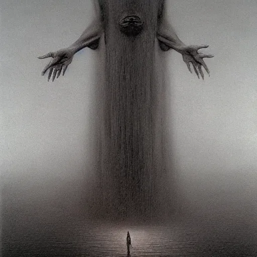 Prompt: nightmare fuel by Zdzisław Beksiński