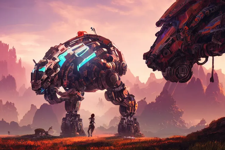 Image similar to rollerback machine mecanical creature robot of horizon forbidden west horizon zero dawn radiating a glowing aura global illumination ray tracing hdr fanart arstation by ian pesty and alena aenami artworks in 4 k