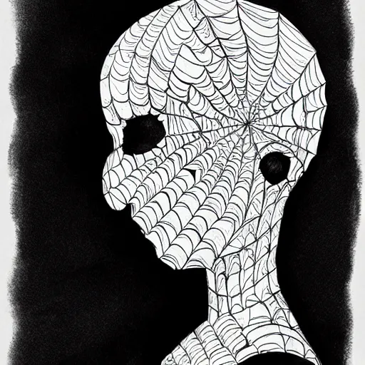 Image similar to black ink on paper, doll head with spider legs, trending on artstation, beautiful, intricate, detailed