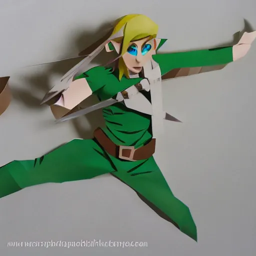 Prompt: a paper model of link, paper modeling art.