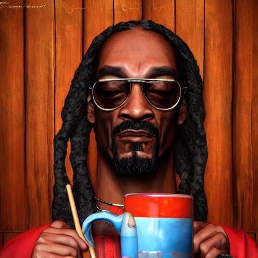 Prompt: a photorealistic photograph of a Trader Vic's mug in the style of Snoop Dogg at a tiki bar - Trending on Artstation, featured on Behance, well-rendered, Unreal Engine, 4K HD