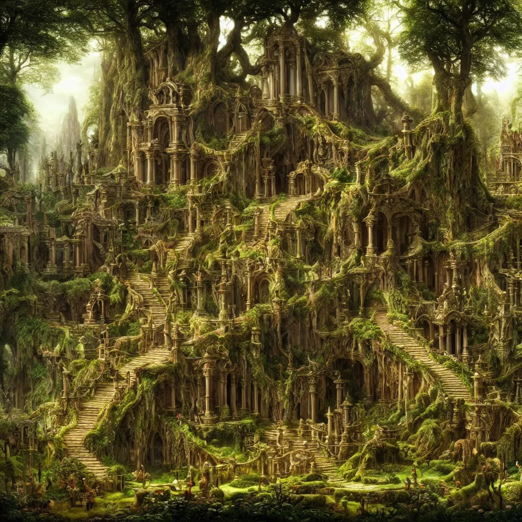 Prompt: a beautiful and highly detailed matte painting of an elven temple in a magical fantasy garden in a lush forest, intricate details, epic scale, insanely complex, 8 k, sharp focus, hyperrealism, very realistic, by caspar friedrich, albert bierstadt, james gurney, brian froud,