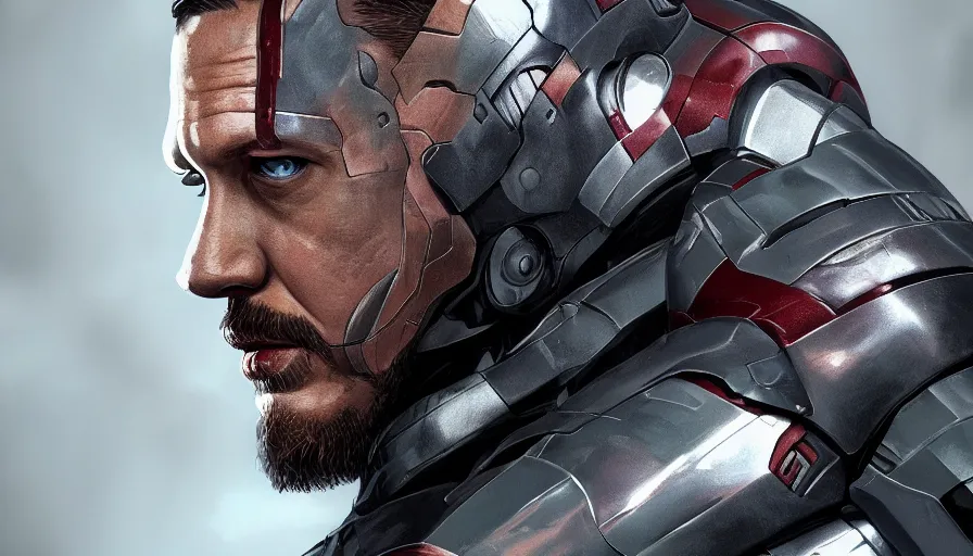 Image similar to Portrait of Tom Hardy in the Iron Man Suit, hyperdetailed, artstation, cgsociety, 8k