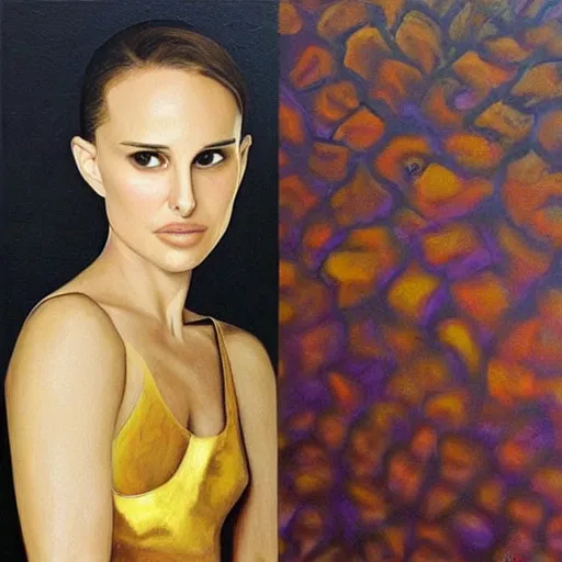 Image similar to “Natalie Portman, beautiful, golden colors, sharp focus, hyperrealistic impasto”