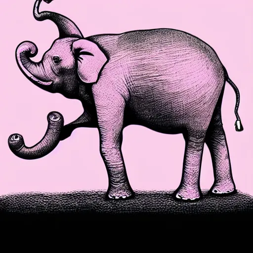 Image similar to pink elephant, fantasy art illustration, vector aesthetics, hyper detailed, minimalistic illustration, one line illustration, line art