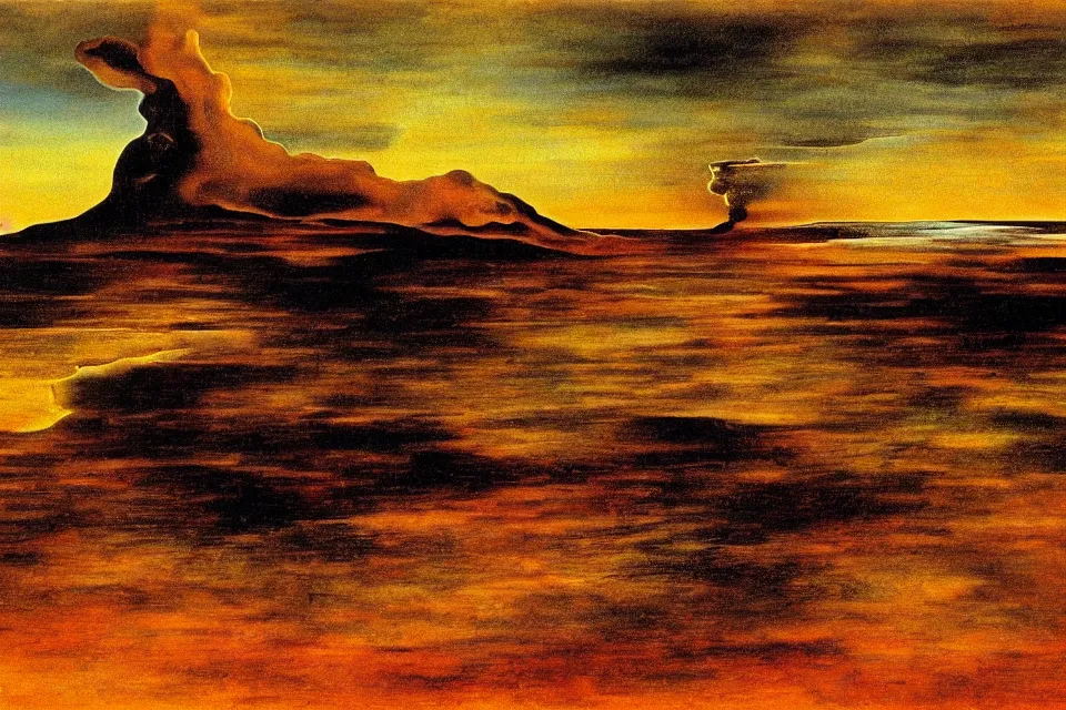 Prompt: Burning land abandoned by God,Salvador Dali.