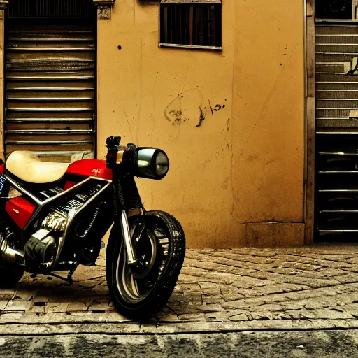 Image similar to photo of cyberpunk motorbike, in rome near coliseum. 2 4 mm lens, leica m 5, kodachrome