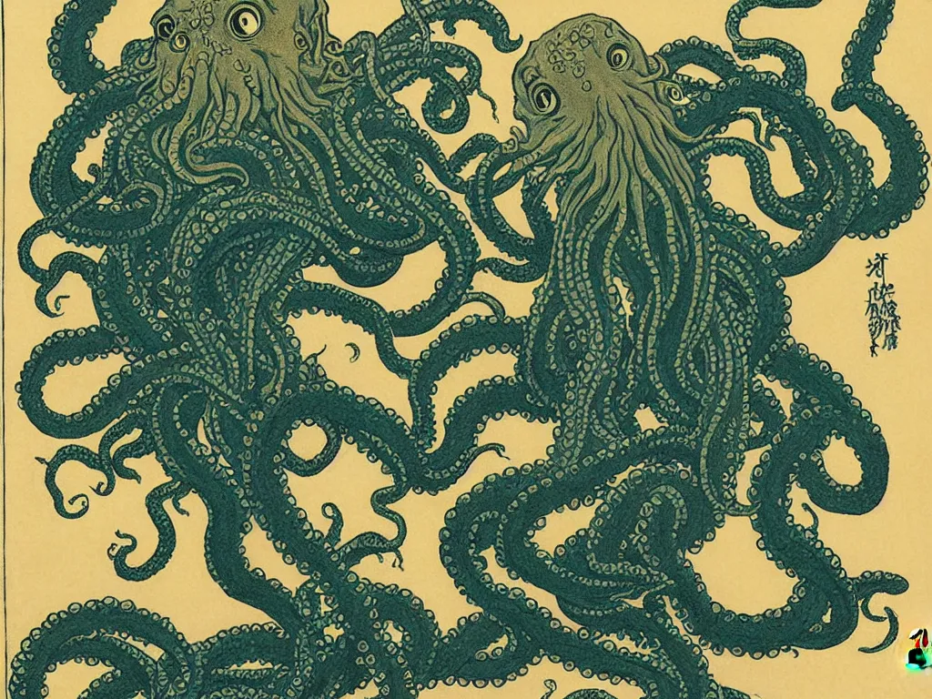 Image similar to portrait of a cthulhu by hokusai