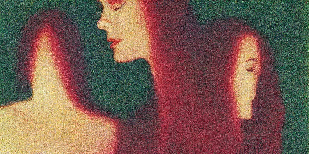 Image similar to a film still of suspiria by dario argento 1 9 7 7 movie, painted by georges seurat, impressionism, pointillism, high quality, detailed, print!, poster,