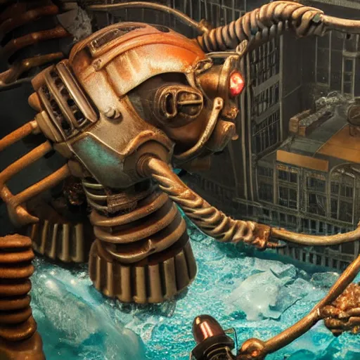 Prompt: big daddy from bioshock underwater realistic detailed diorama,