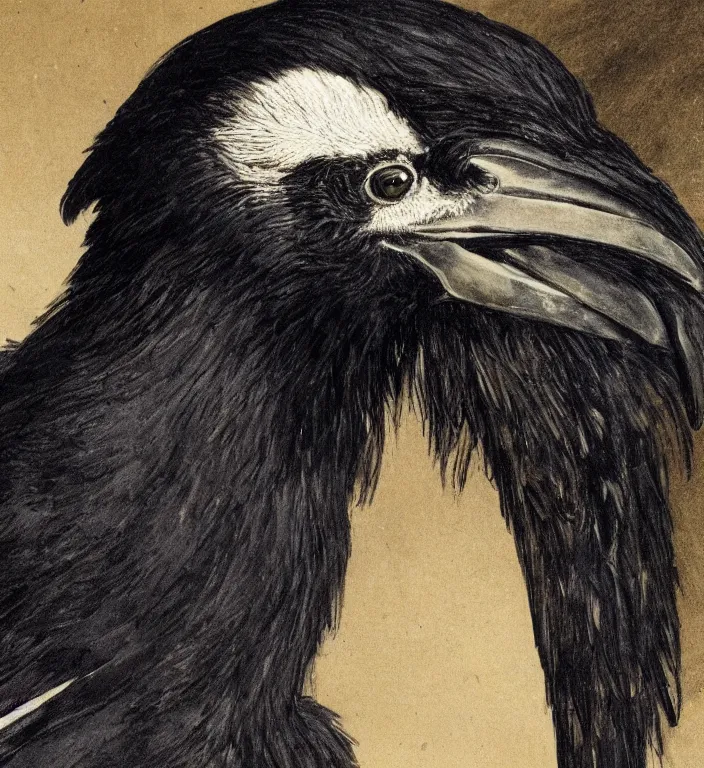 Image similar to a breathtakingly stunningly beautifully highly detailed portrait of a majestic raven, by sidney cooper and rosetti and turner, 4 k