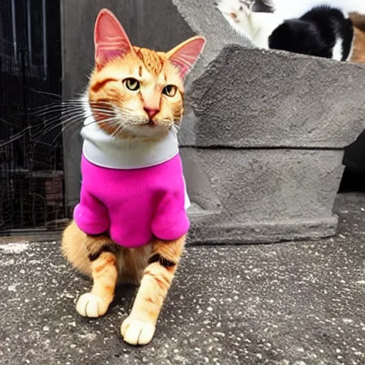 Image similar to a cat with a very potent fashion sense