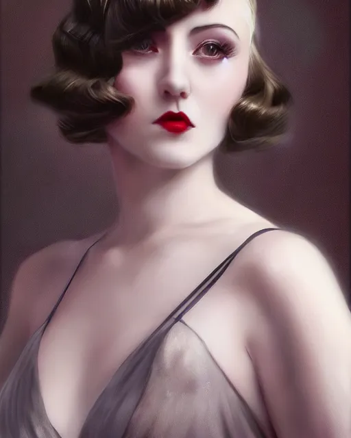 Image similar to artgerm and wlop portrait digital realist painting of a 1 9 2 0 s beautiful woman at a party in a mansion, mansion interior in the background, unreal engine, hyper realism, realistic shading, cinematic composition, realistic render, octane render, detailed textures, photorealistic, ultrawide shot, 3 5 mm film