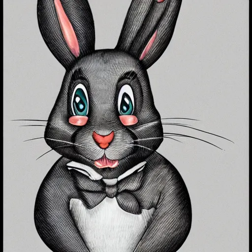 Prompt: A extremely highly detailed majestic hi-res beautiful, highly detailed portrait of a scary terrifying cartoon rabbit in the style of 1960's Walt Disney animations