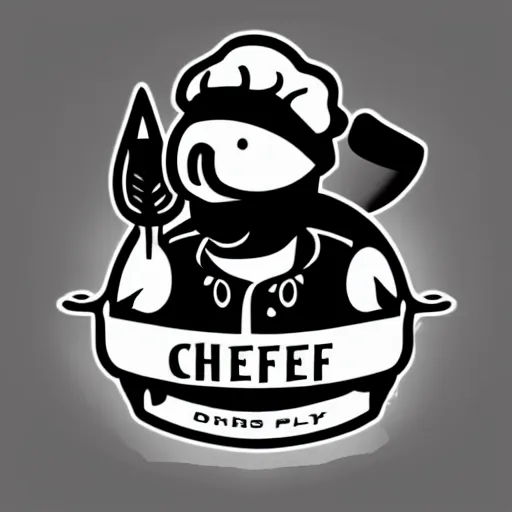 Prompt: chef platypus looking to the left, logo style, black and white