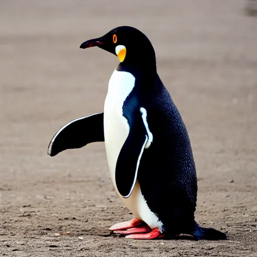 Prompt: a penguin laying an egg that's shaped like a pepsi