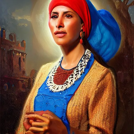 Image similar to portrait of a moroccan woman ( 3 5 ) from morocco in 2 0 2 1, an oil painting by ross tran and thomas kincade