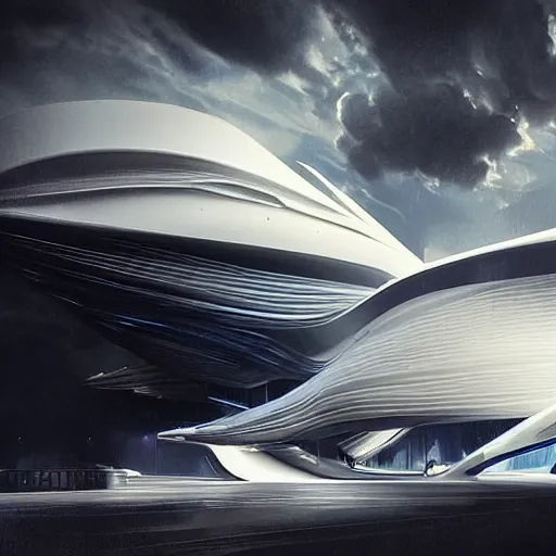 Prompt: sci-fi organic zaha hadid car 50% of canvas and wall structure in the coronation of napoleon painting by Jacques-Louis David and in the blade runner 2049 film search pinterest keyshot product render cloudy plastic ceramic material shiny gloss water reflections ultra high detail ultra realism 4k in plastic dark tilt shift