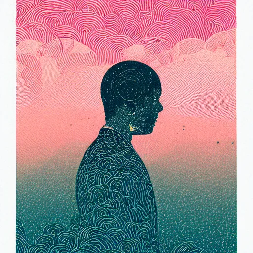 Image similar to risograph, a wandering mind, logo without text, simple white background victo ngai, kilian eng