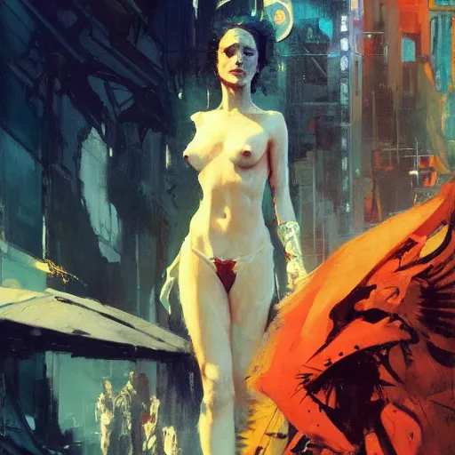 Image similar to cyberpunk, intricate, elegant, highly detailed, greg manchess, mucha, liepke, ruan jia, jeffrey catherine jones, ridley scott