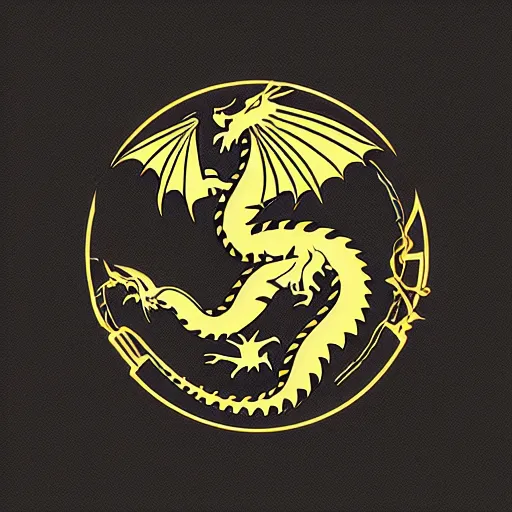 Prompt: logo of a dragon and a wizard