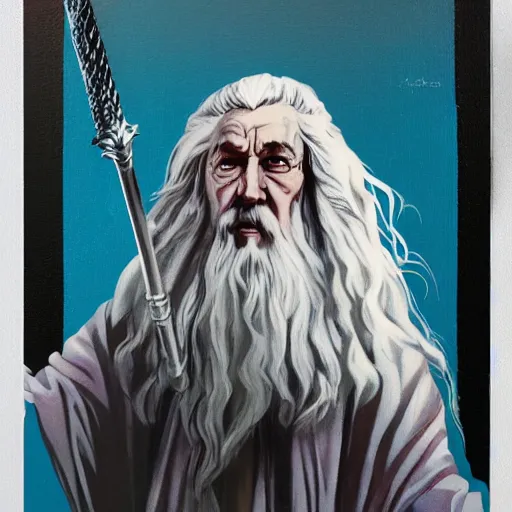 Image similar to gandalf as bauhaus deco painting