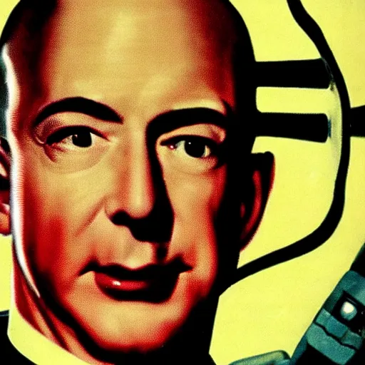 Prompt: 1 9 5 0 s sci - fi movie poster of jeff bezos being abducted by aliens