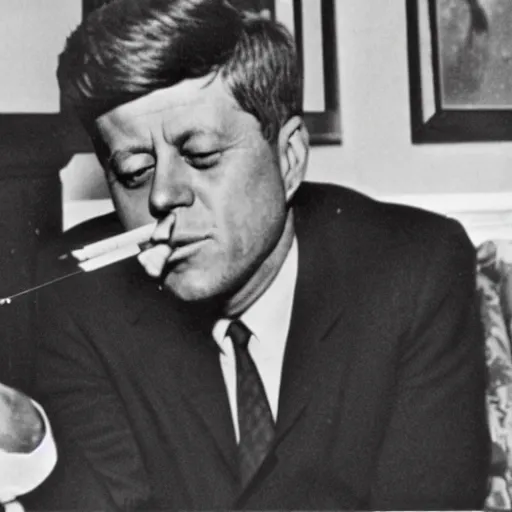 Prompt: jfk smoking a blunt with lil uzi vert,